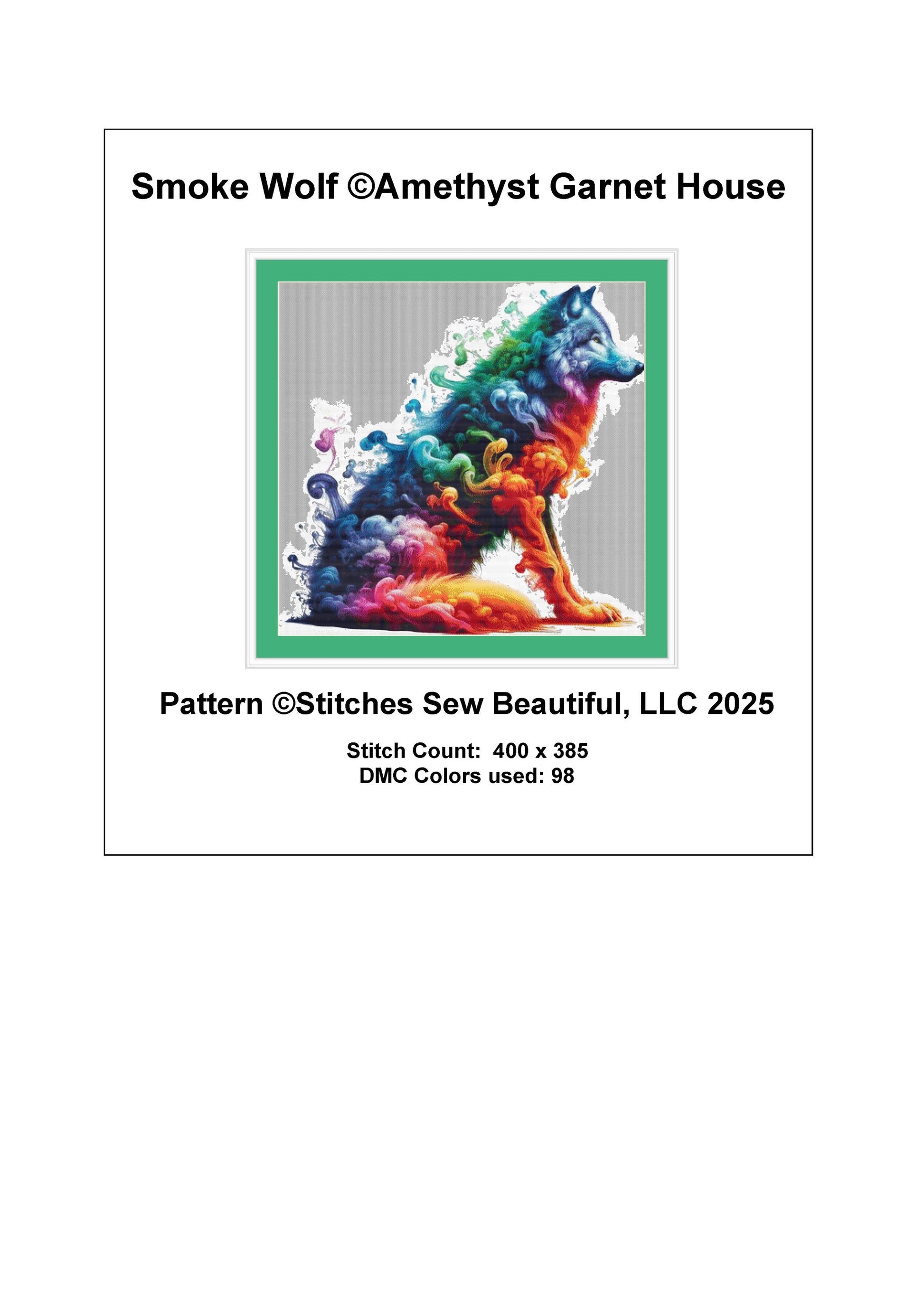Smoke Wolf counted cross stitch pattern by Amethyst Garnet House