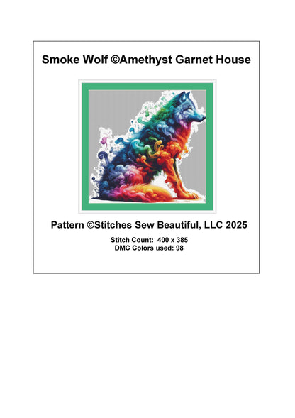 Smoke Wolf counted cross stitch pattern by Amethyst Garnet House
