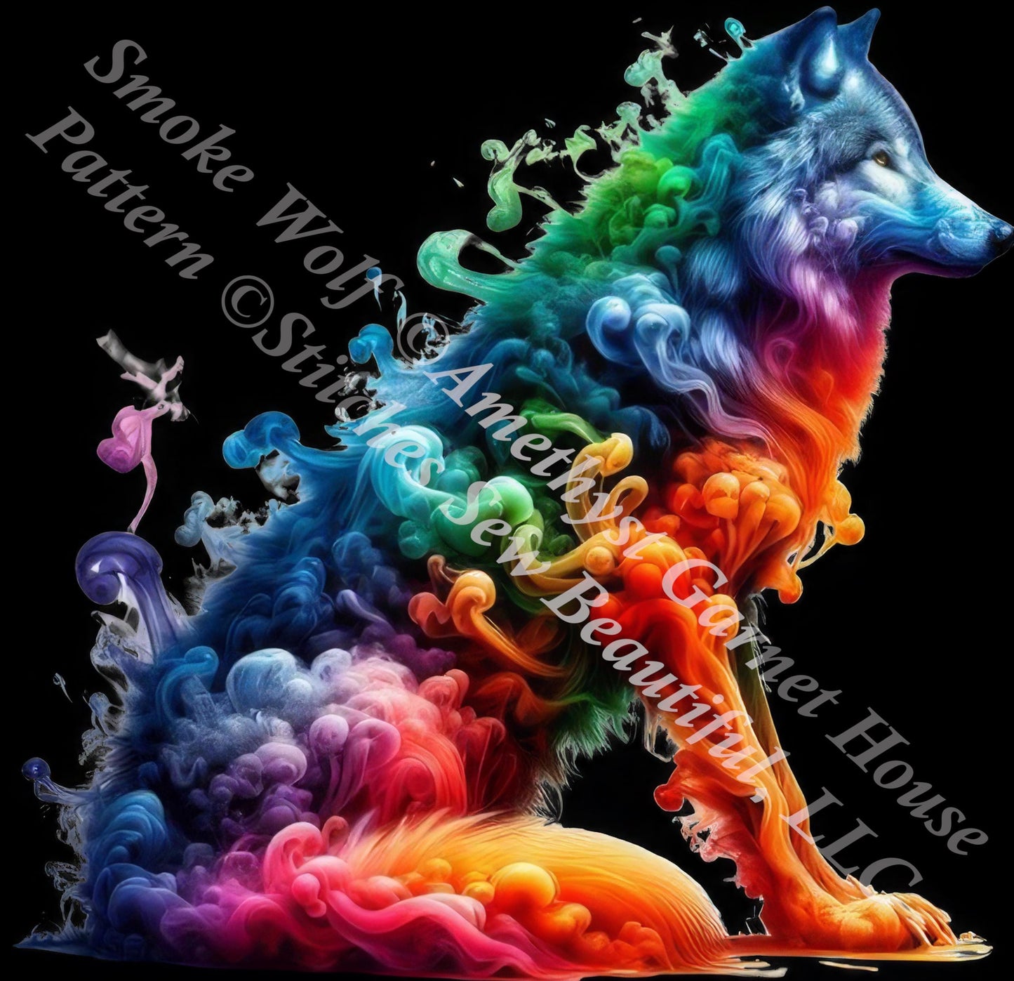 Smoke Wolf counted cross stitch pattern by Amethyst Garnet House