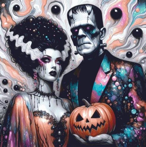Frankenstein & Bride counted cross stitch pattern by Clarissa Design Studio