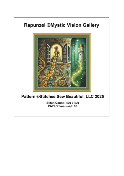 Rapunzel counted cross stitch pattern by Mystic Vision Gallery
