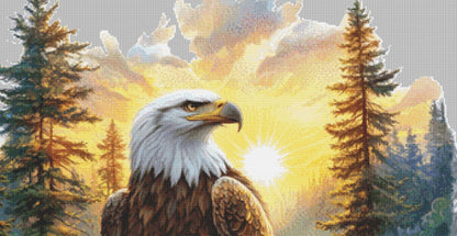 Sunset Forest Eagle counted cross stitch pattern by Inkberry Creations
