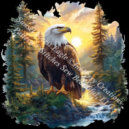Sunset Forest Eagle counted cross stitch pattern by Inkberry Creations
