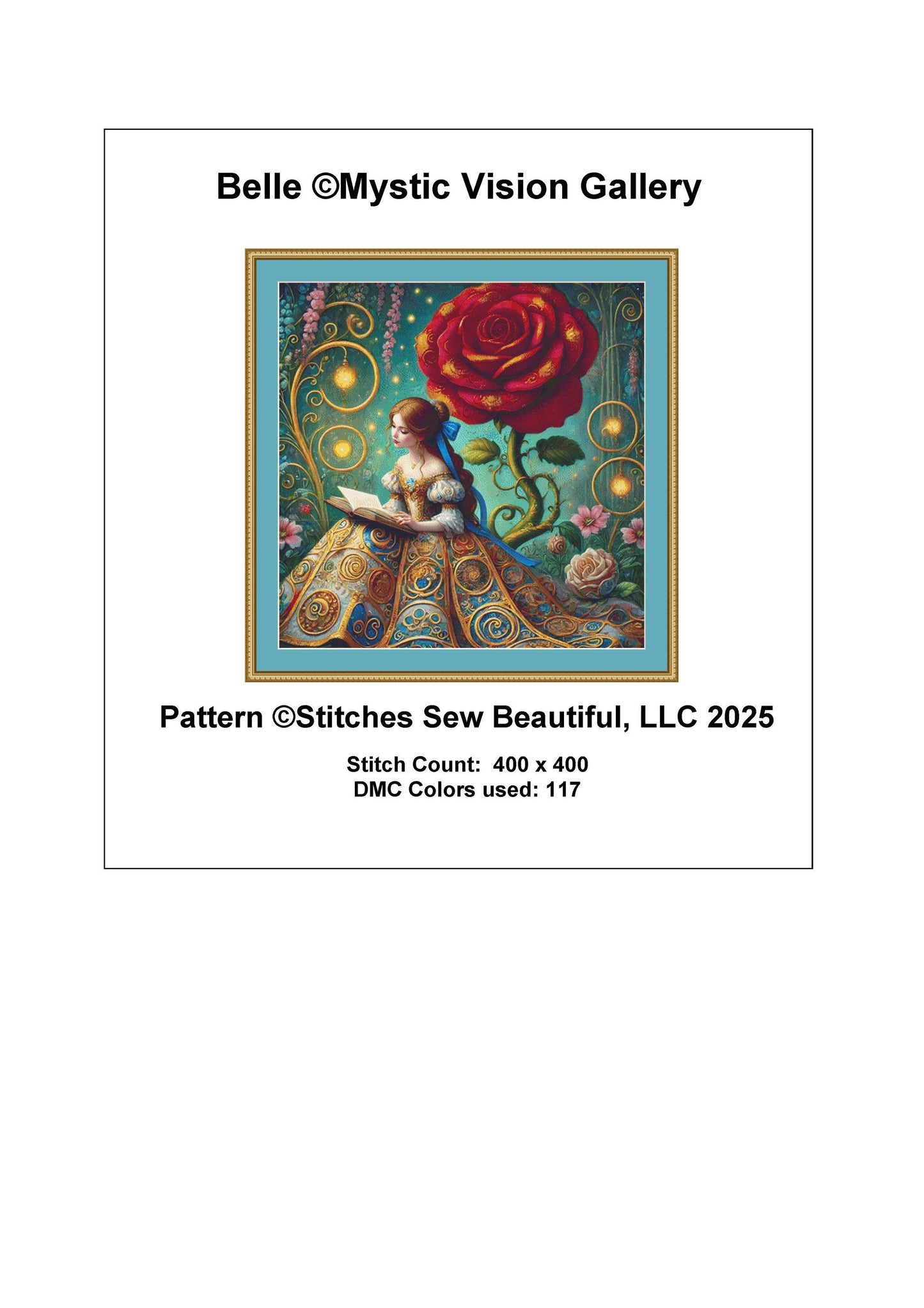 Belle counted cross stitch pattern by Mystic Vision Gallery