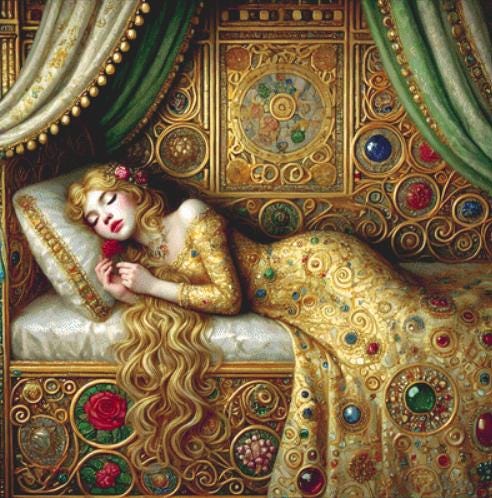 Sleeping Beauty counted cross stitch pattern by Mystic Vision Gallery