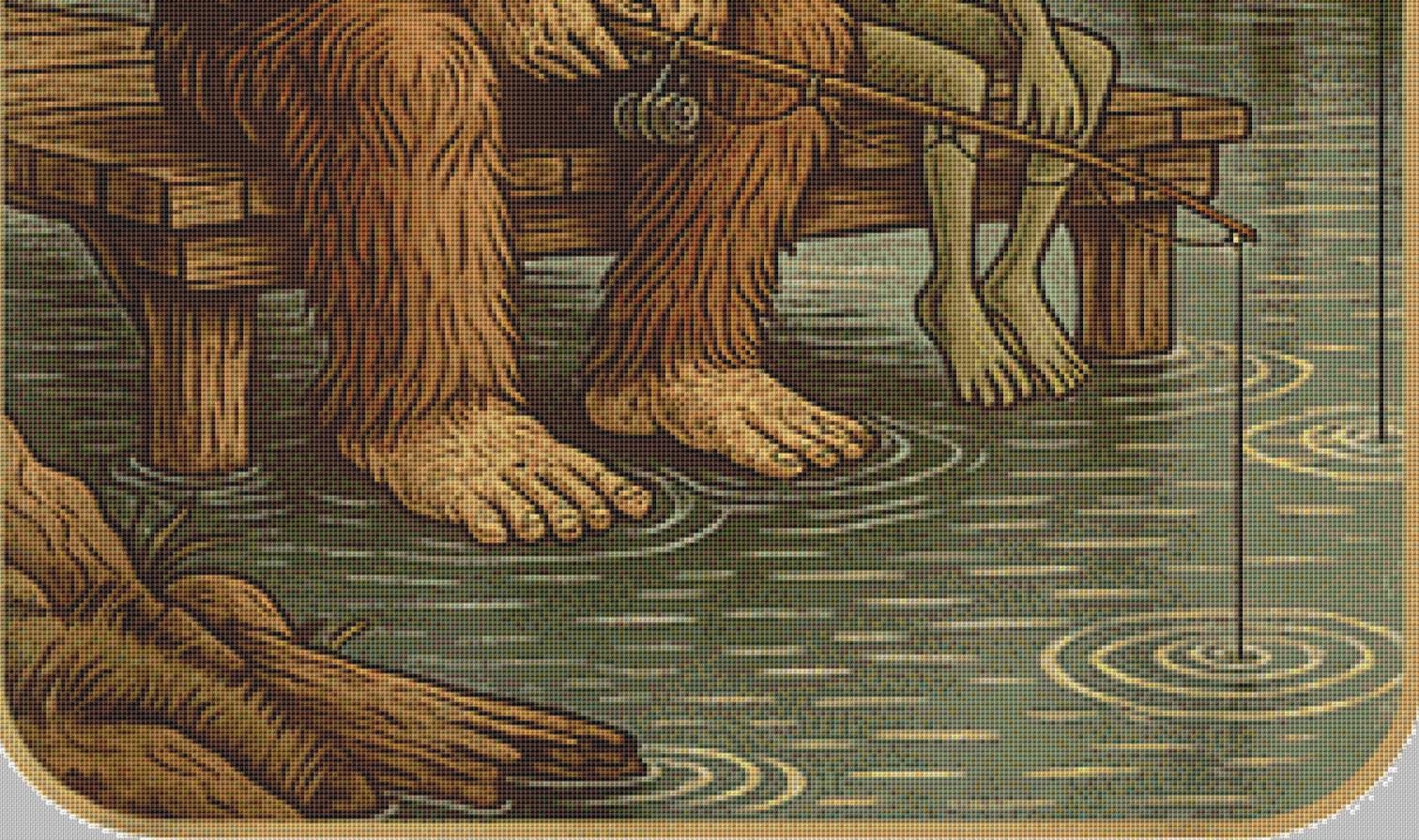 Cosmo and Squatch Gone Fishin' counted cross stitch pattern by ArtVibe9