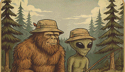 Cosmo and Squatch Gone Fishin' counted cross stitch pattern by ArtVibe9