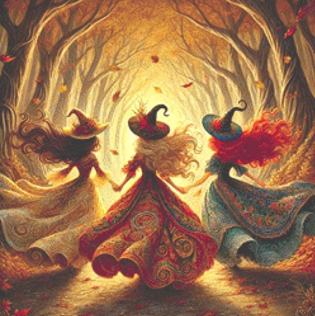 Witchy Walk (Small) counted cross stitch pattern by Mystic Vision Gallery