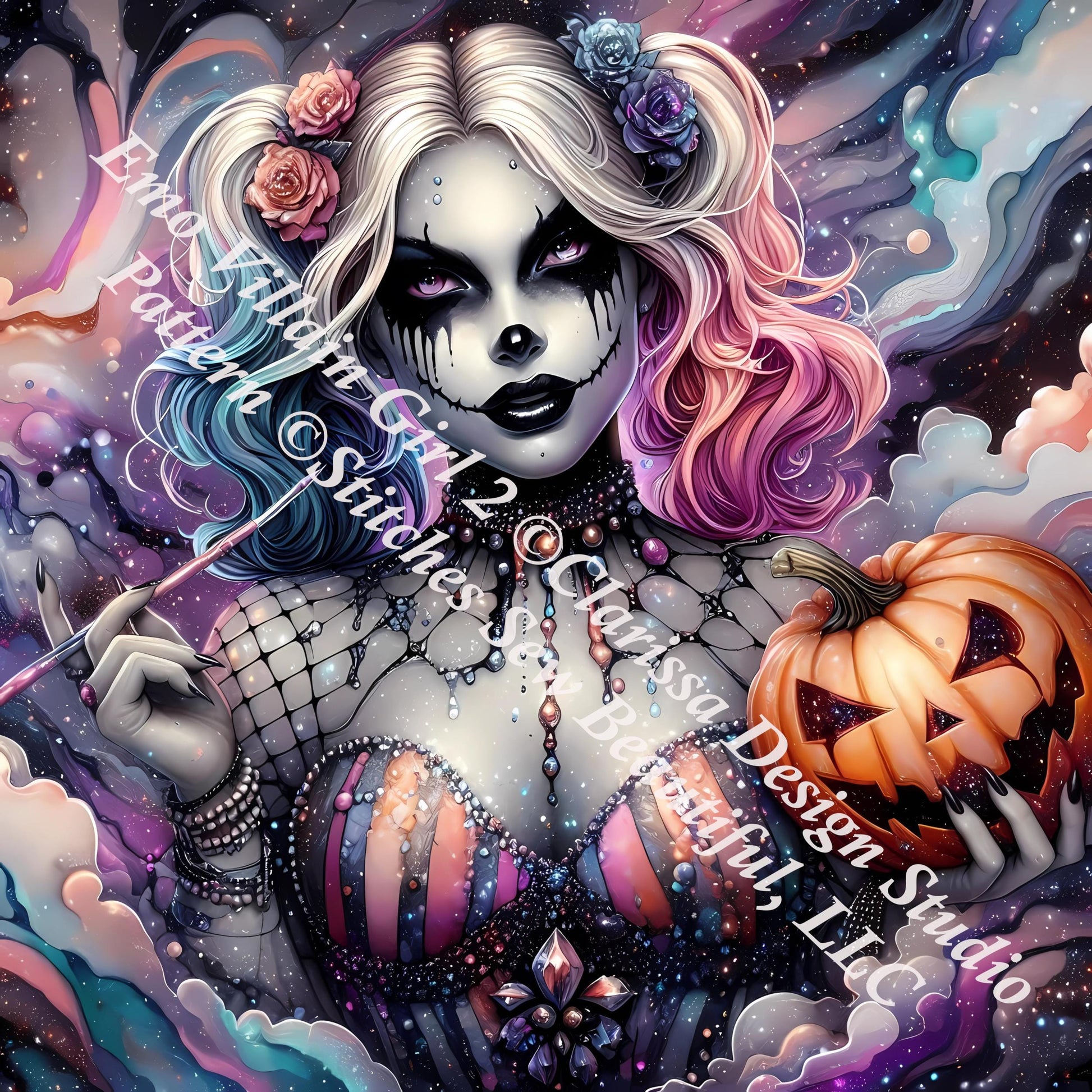 Emo Villain Girl 2 counted cross stitch pattern by Clarissa Design Studio