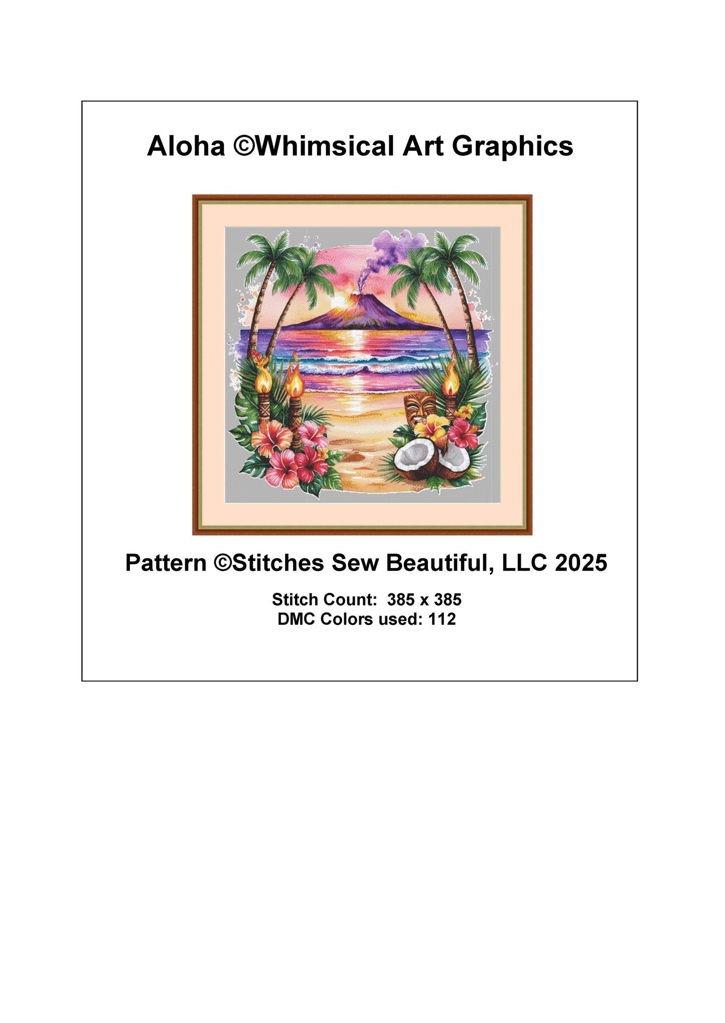 Aloha counted cross stitch pattern Whimsical Art Graphics