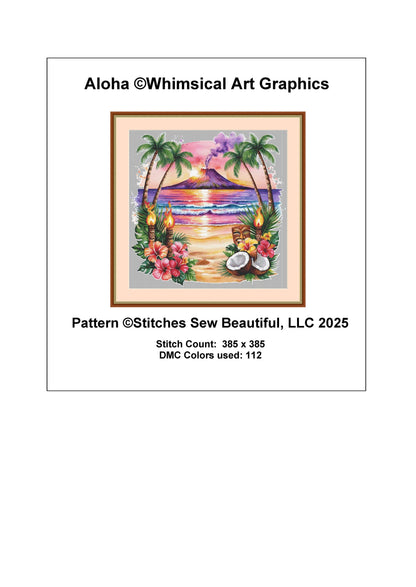 Aloha counted cross stitch pattern Whimsical Art Graphics