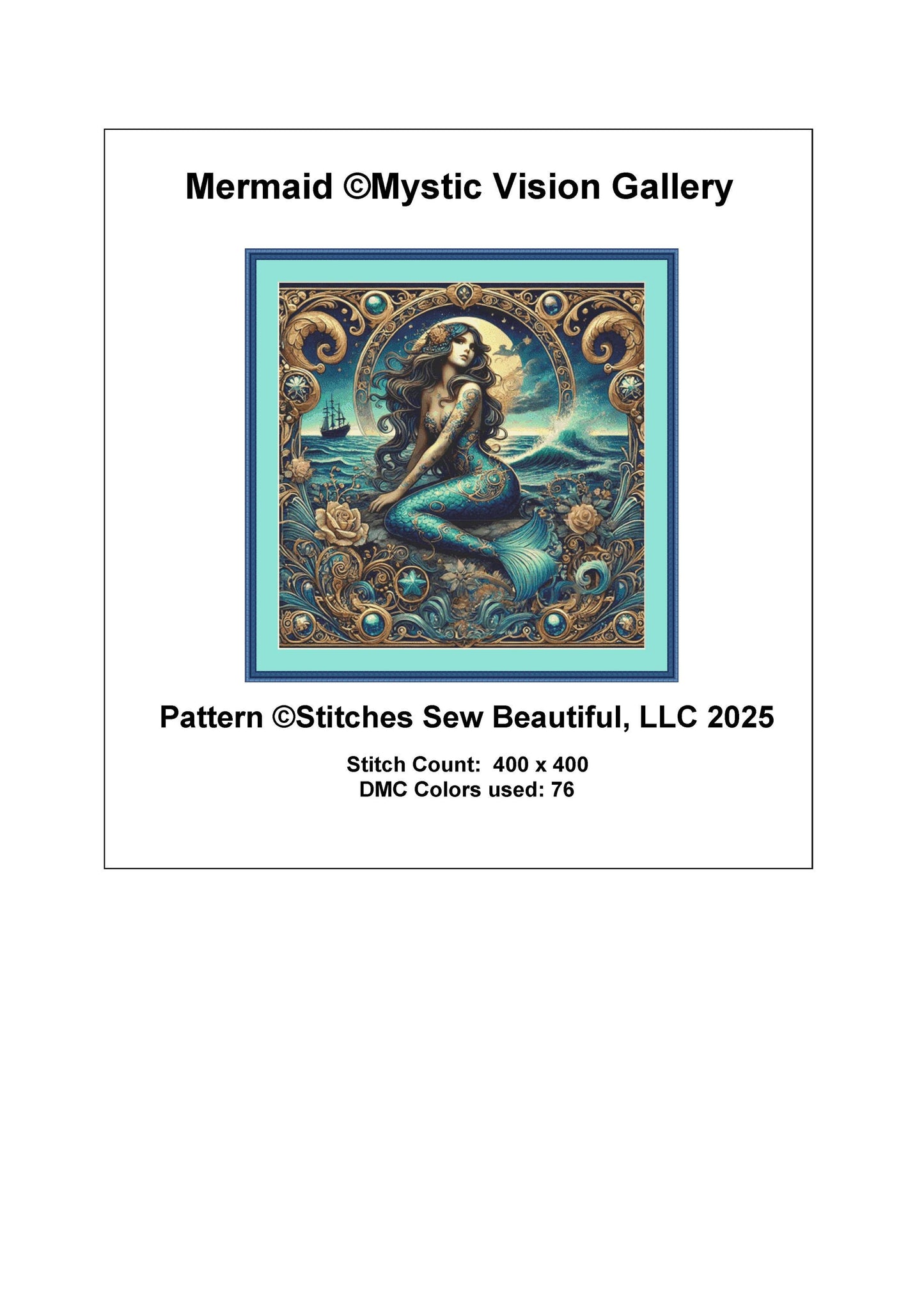 Mermaid counted cross stitch pattern by Mystic Vision Gallery