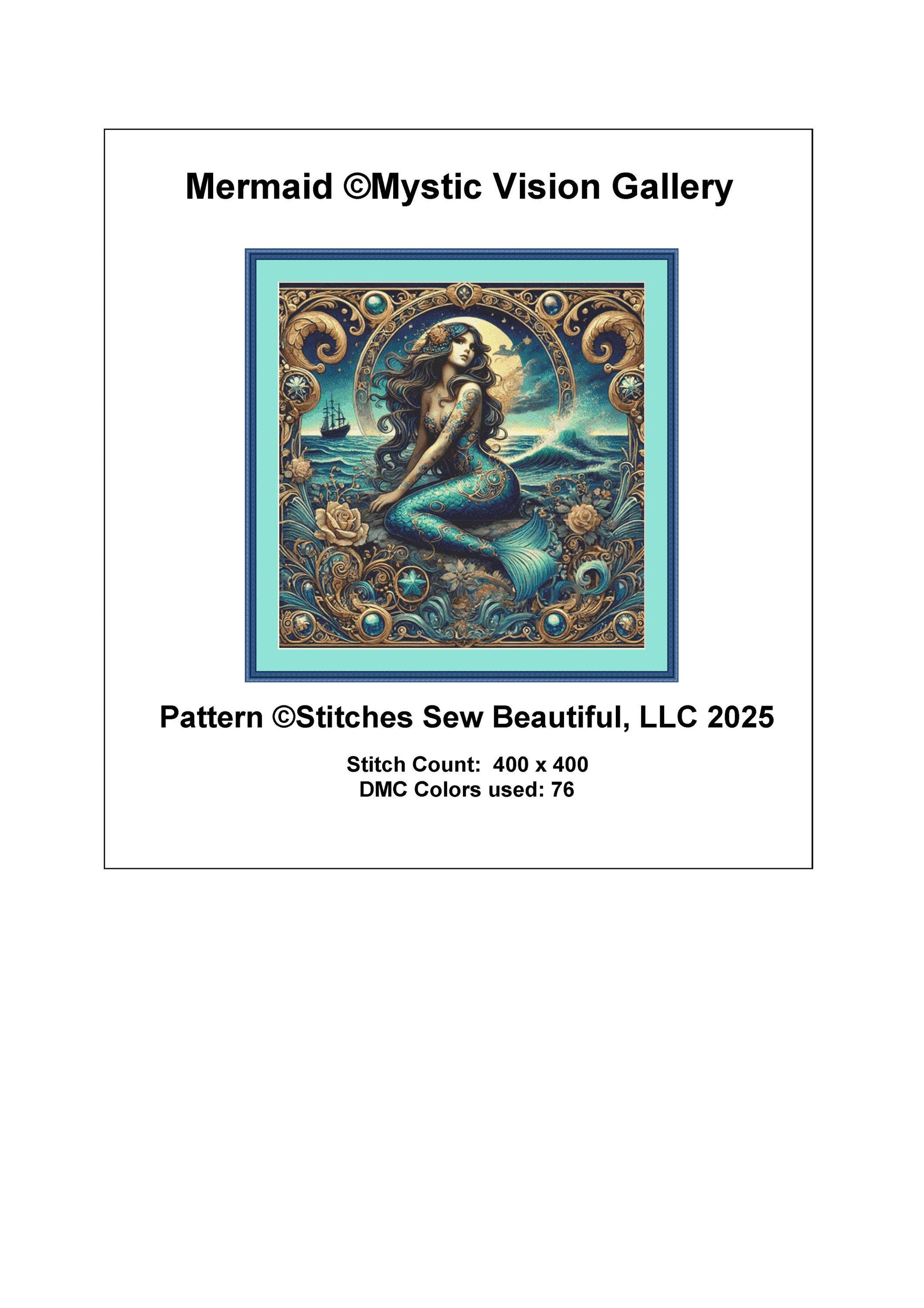 Mermaid counted cross stitch pattern by Mystic Vision Gallery