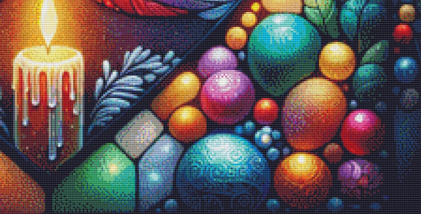 Stained Glass Chrismtas Tree in a Winters Night counted cross stitch pattern by World of Love Hearts/Adrian G Eyre