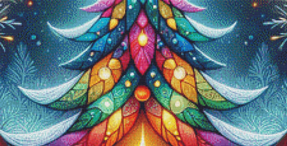 Stained Glass Chrismtas Tree in a Winters Night counted cross stitch pattern by World of Love Hearts/Adrian G Eyre