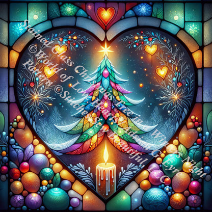 Stained Glass Chrismtas Tree in a Winters Night counted cross stitch pattern by World of Love Hearts/Adrian G Eyre