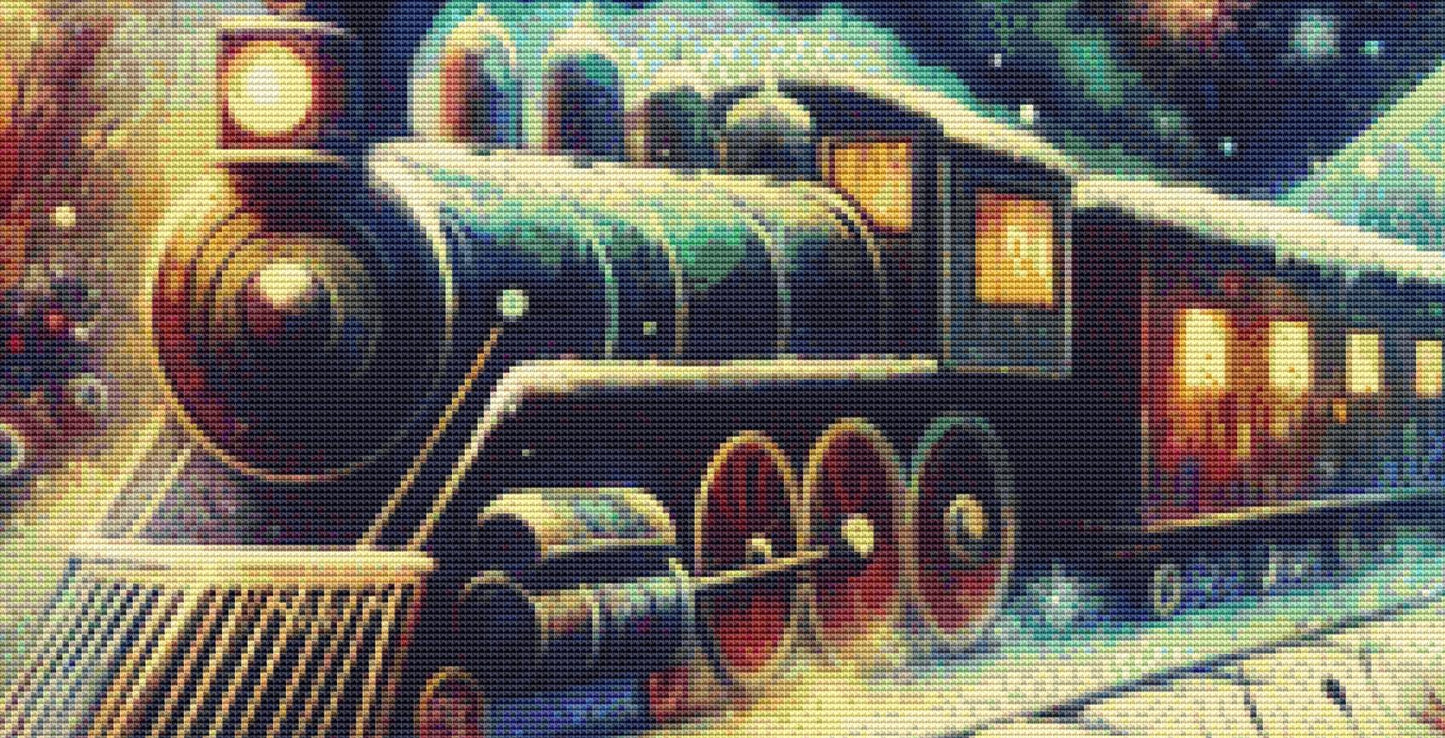 Winter Express counted cross stitch pattern by World of Love Hearts/Adrian G. Eyre