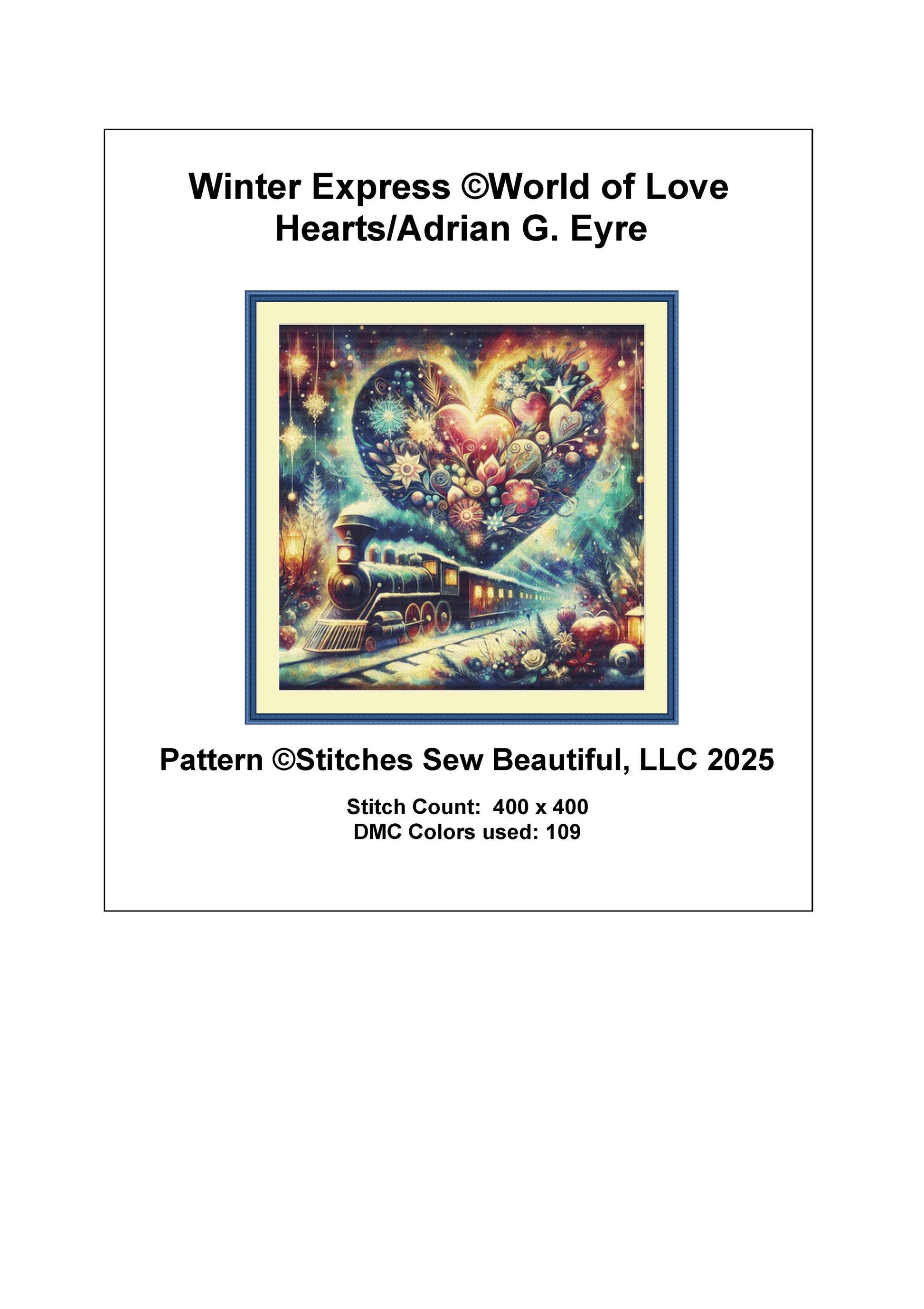 Winter Express counted cross stitch pattern by World of Love Hearts/Adrian G. Eyre