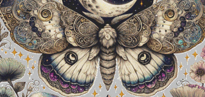Celestial Lunar Moth counted cross stitch pattern by Pixel Paige Studio
