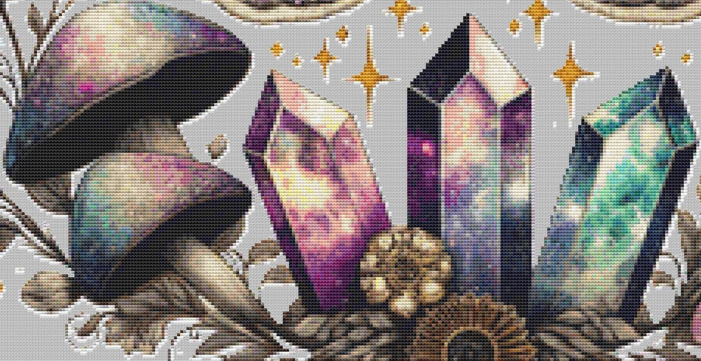 Celestial Lunar Moth counted cross stitch pattern by Pixel Paige Studio