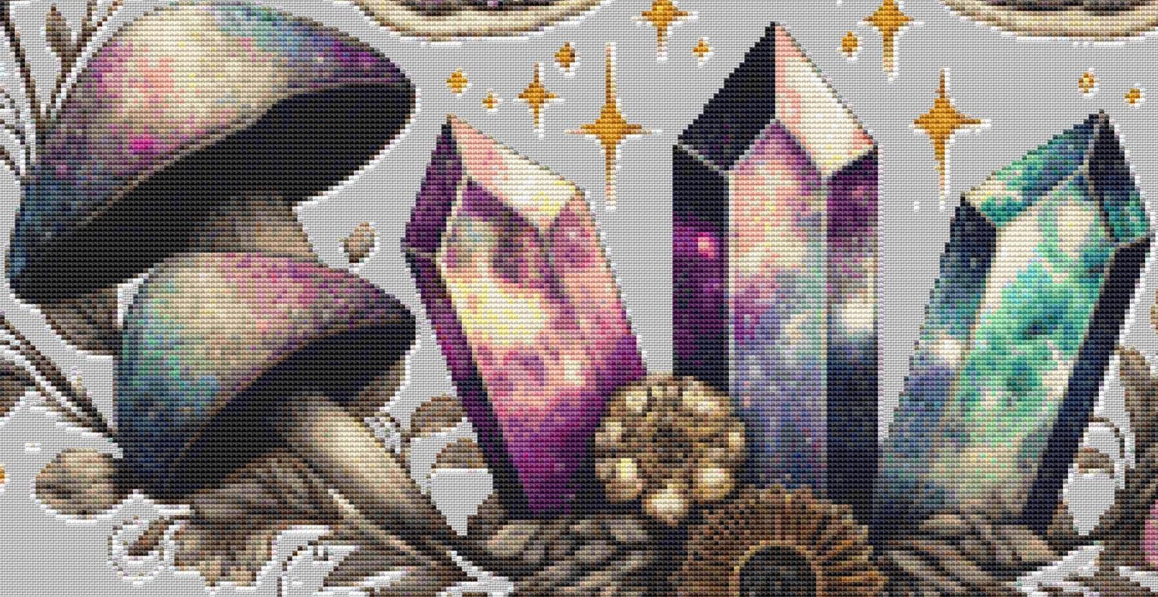 Celestial Lunar Moth counted cross stitch pattern by Pixel Paige Studio