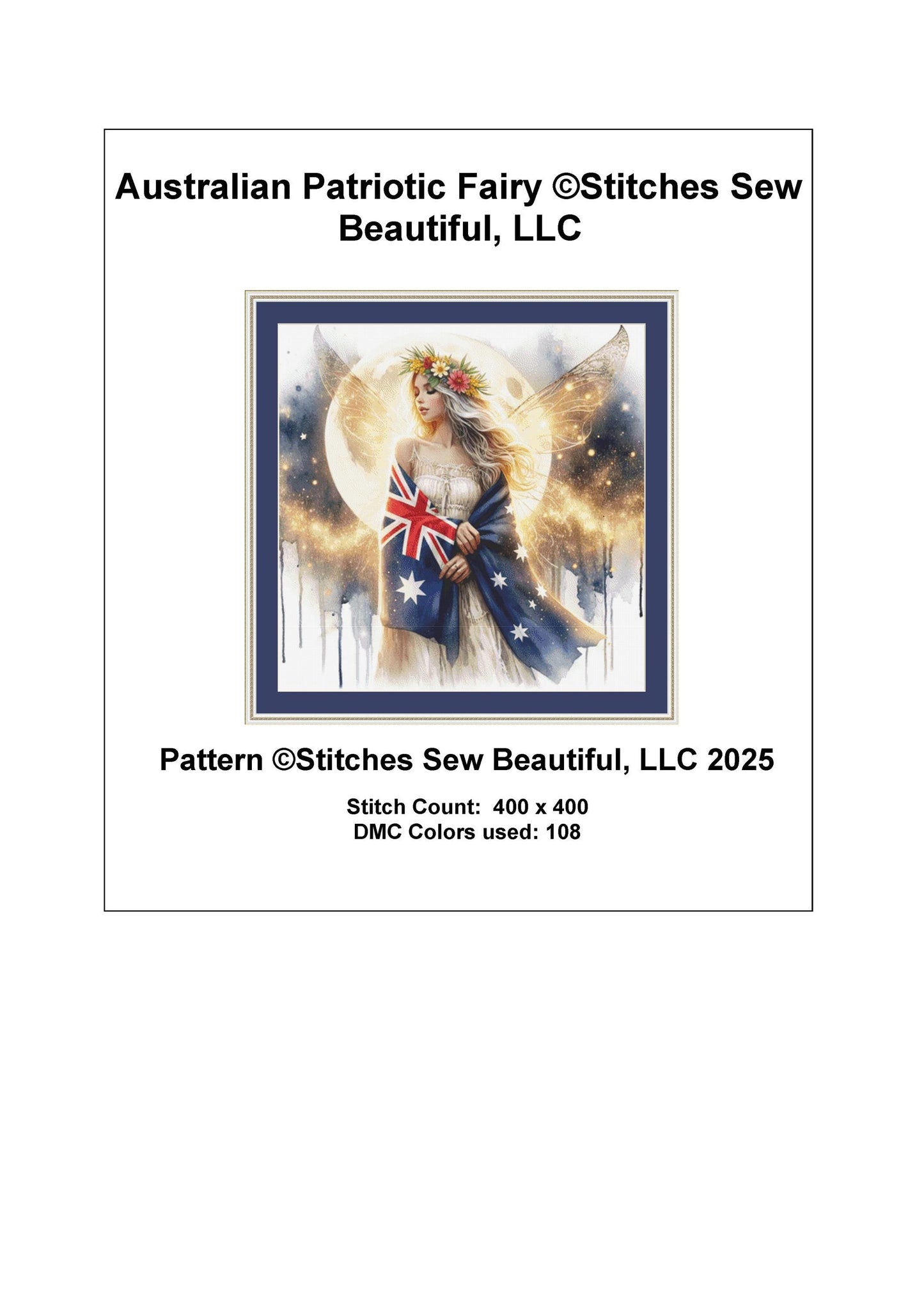 Australian Patriotic Fairy counted cross stitch pattern by Stitches Sew Beautiful