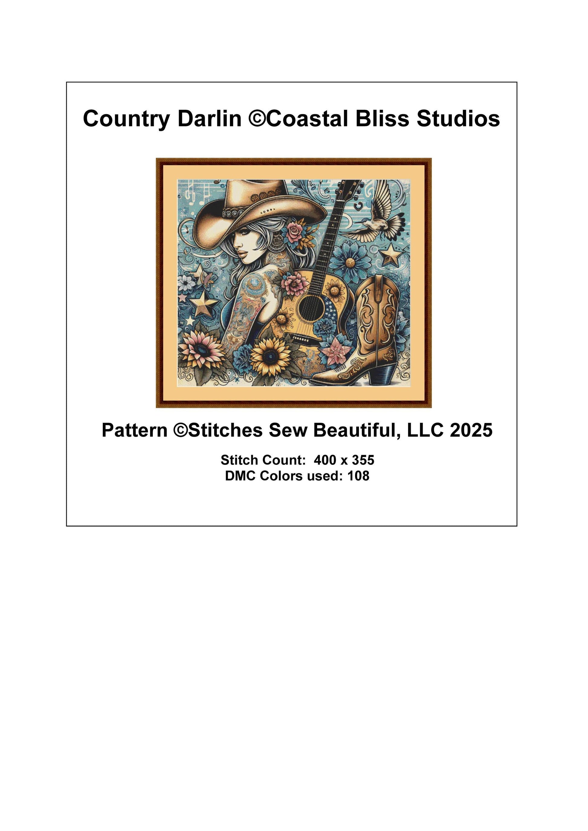 Country Darlin counted cross stitch pattern by Coastal Bliss Studios