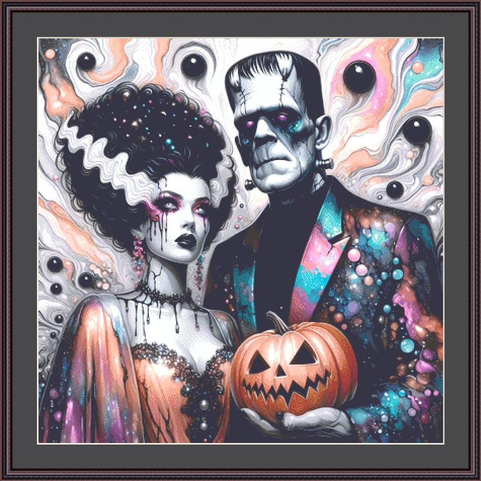 Frankenstein & Bride counted cross stitch pattern by Clarissa Design Studio
