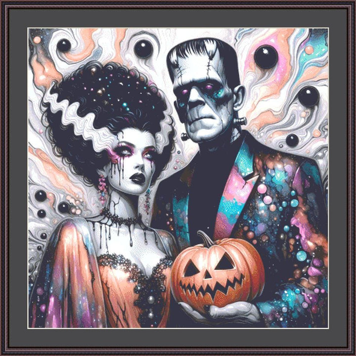 Frankenstein & Bride counted cross stitch pattern by Clarissa Design Studio