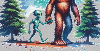 Cosmo and Squatch Go Walkin counted cross stitch pattern by Digi Queen Creations AU