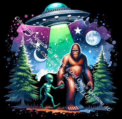 Cosmo and Squatch Go Walkin counted cross stitch pattern by Digi Queen Creations AU