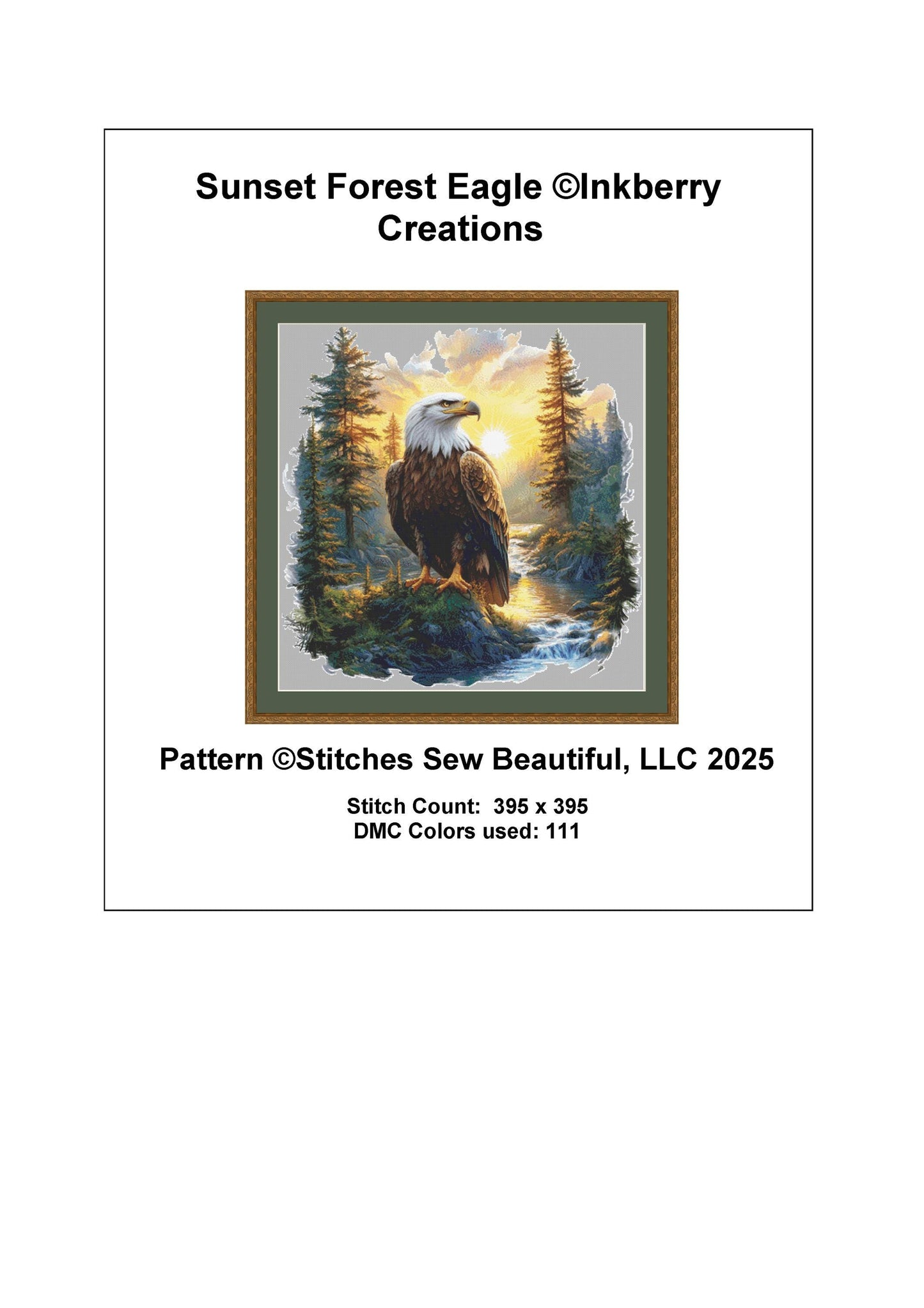 Sunset Forest Eagle counted cross stitch pattern by Inkberry Creations