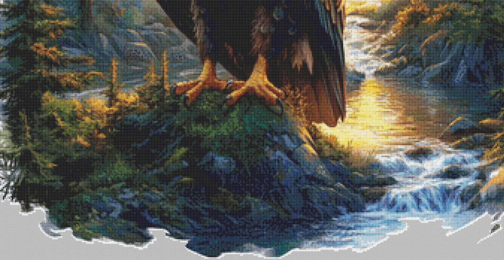 Sunset Forest Eagle counted cross stitch pattern by Inkberry Creations
