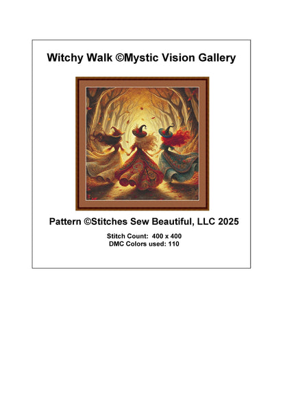 Witchy Walk counted cross stitch pattern by Mystic Vision Gallery