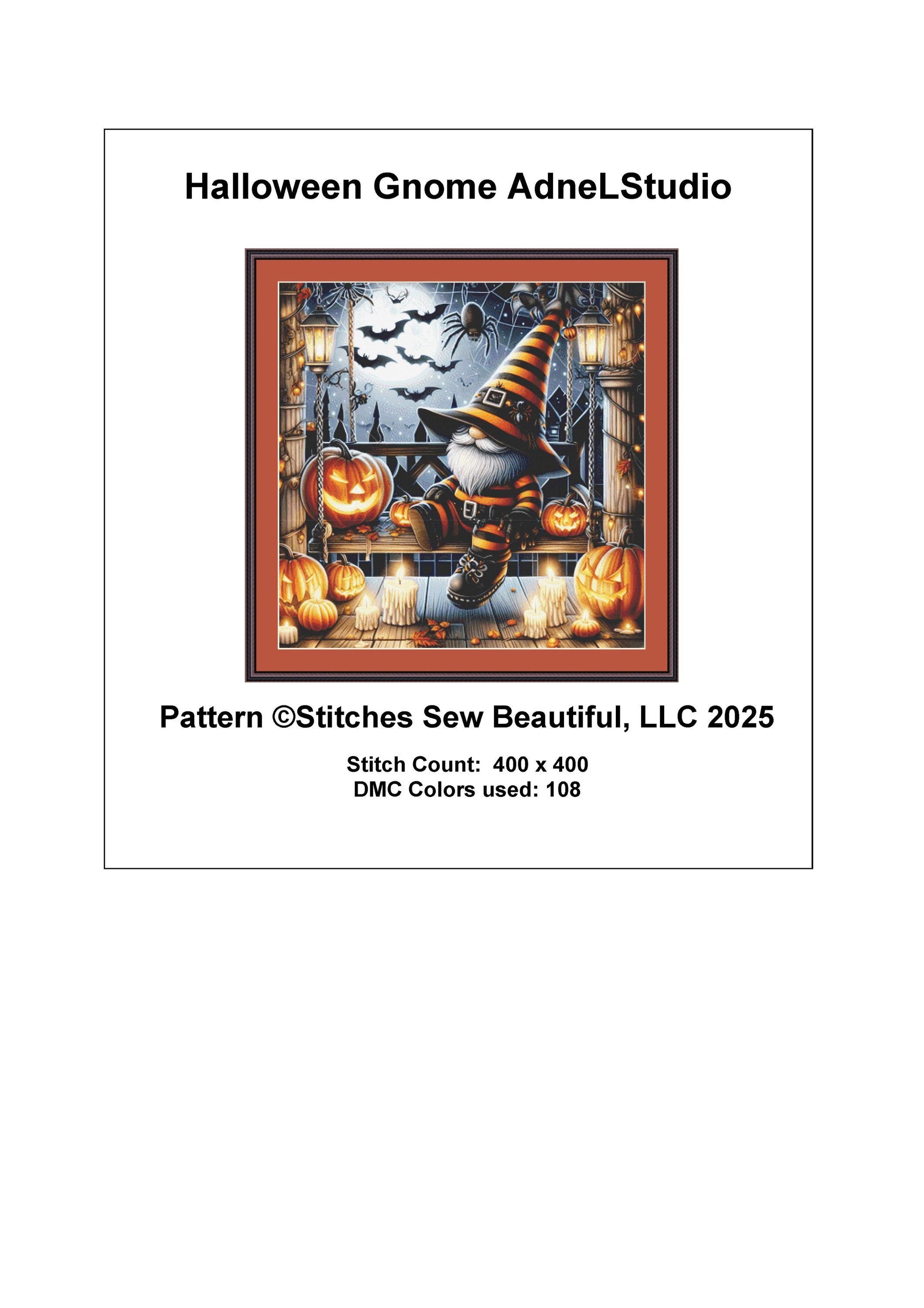 Halloween Gnome counted cross stitch pattern by AdneLStudio