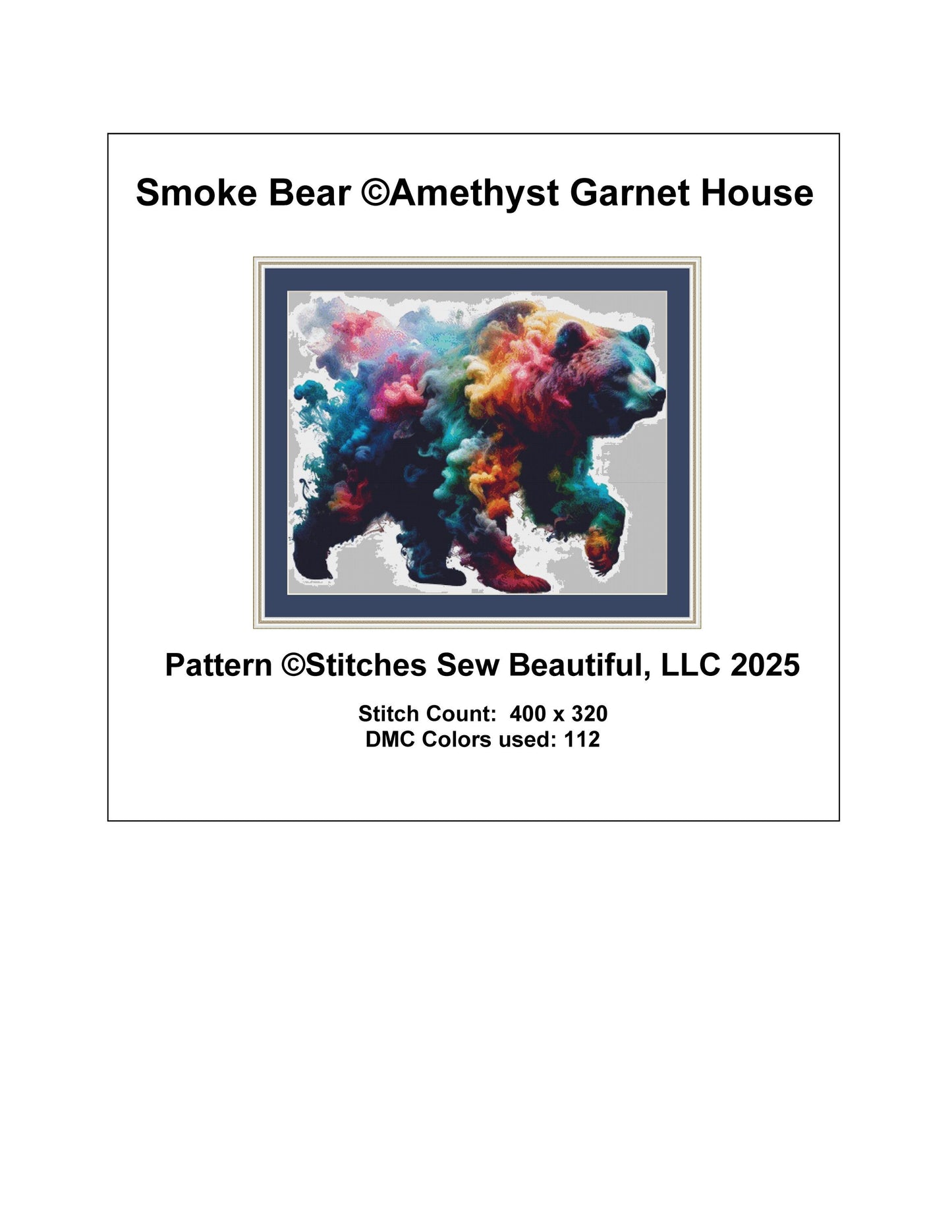 Smoke Bear counted cross stitch pattern by Amethyst Garnet House