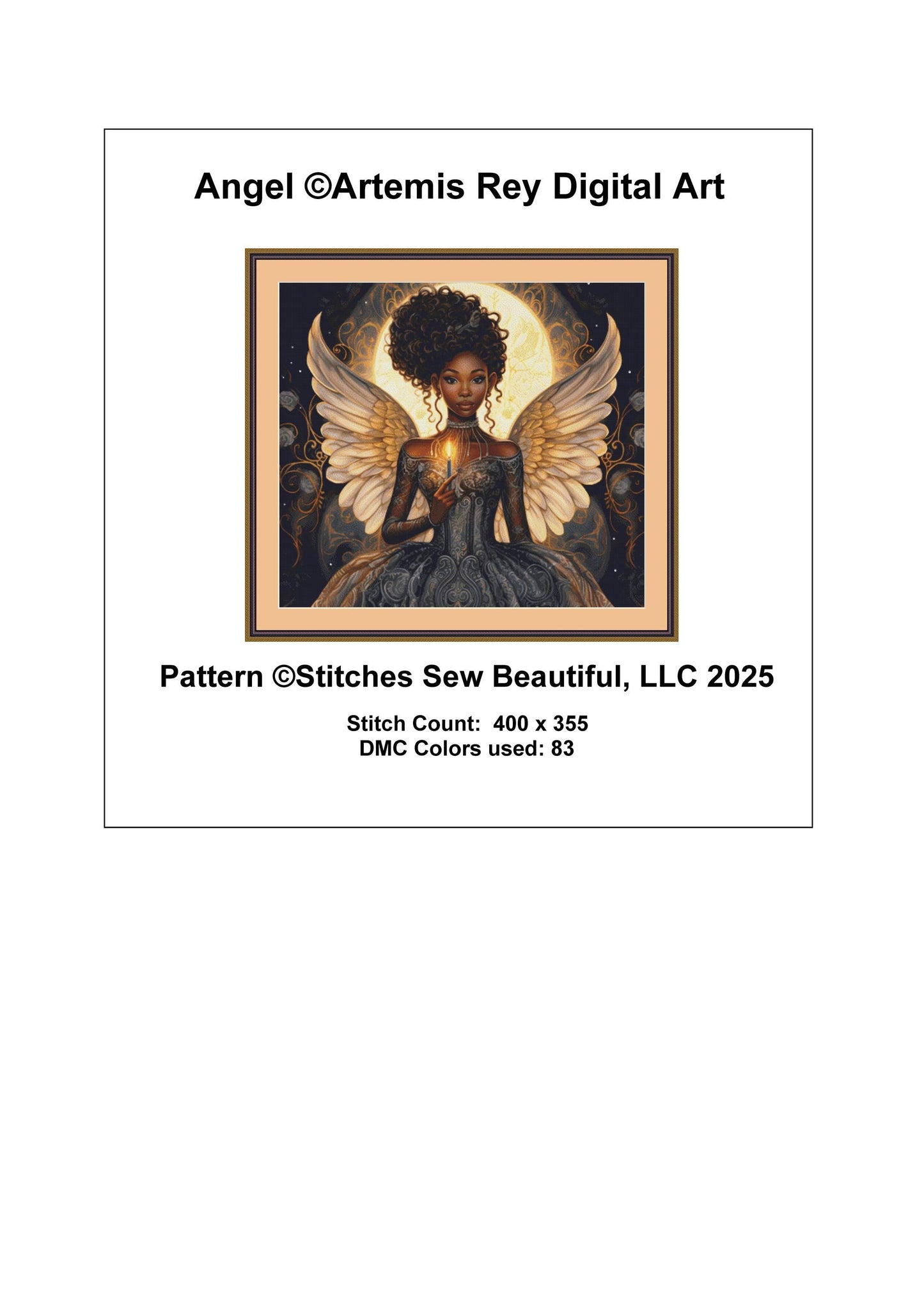 Angel counted cross stitch pattern by Artemis Rey Digital Art