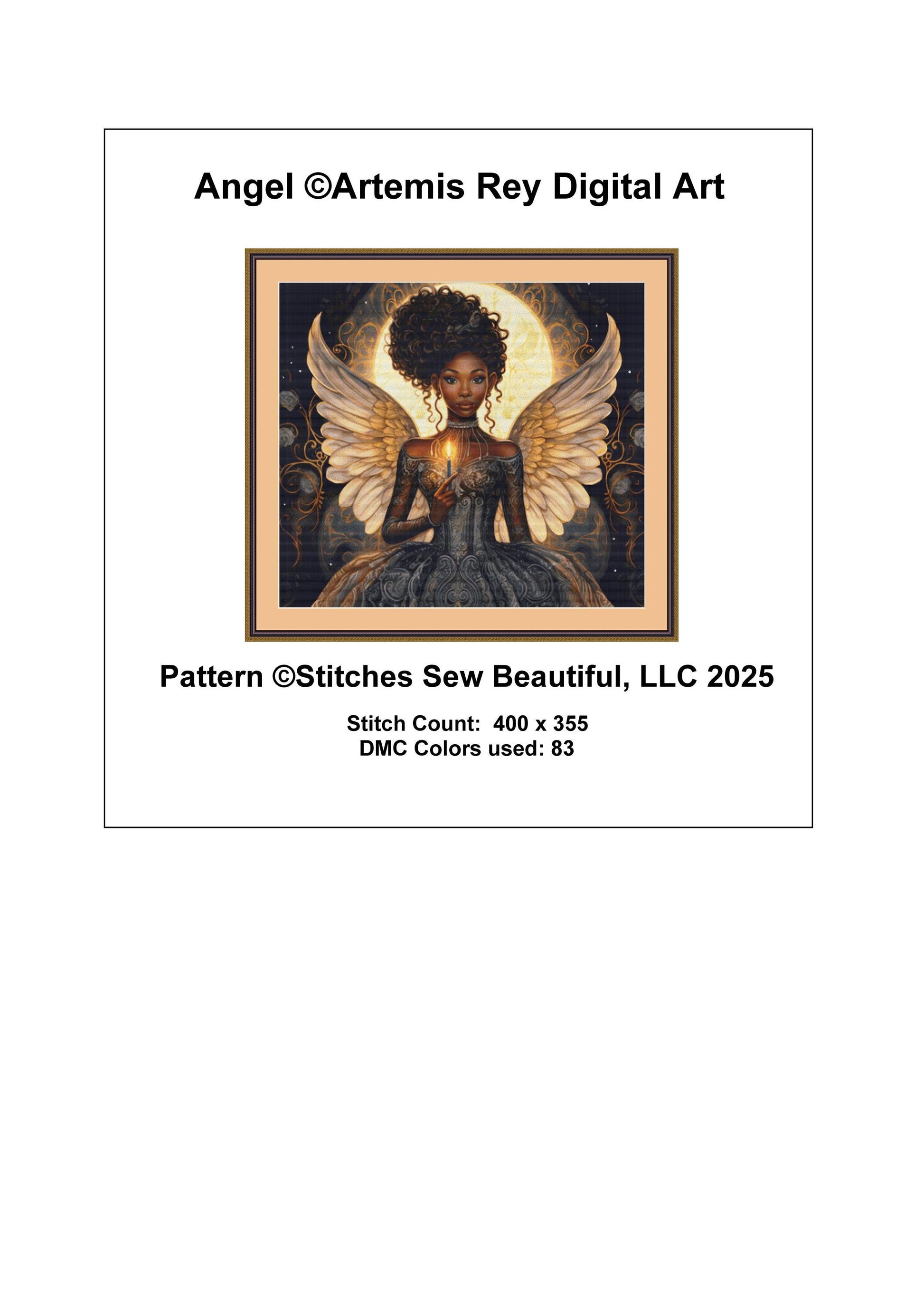 Angel counted cross stitch pattern by Artemis Rey Digital Art