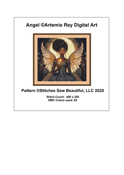 Angel counted cross stitch pattern by Artemis Rey Digital Art