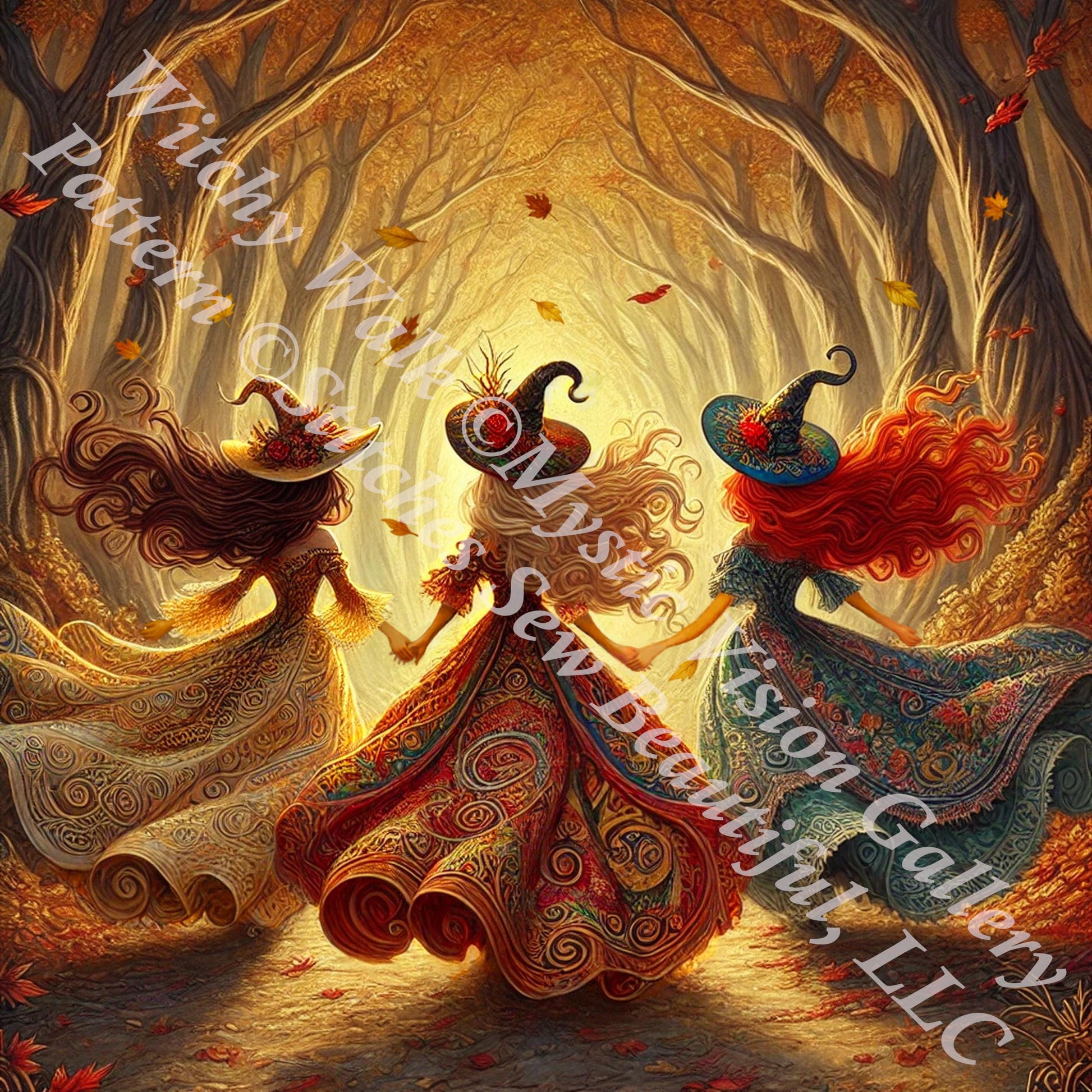 Witchy Walk (Small) counted cross stitch pattern by Mystic Vision Gallery