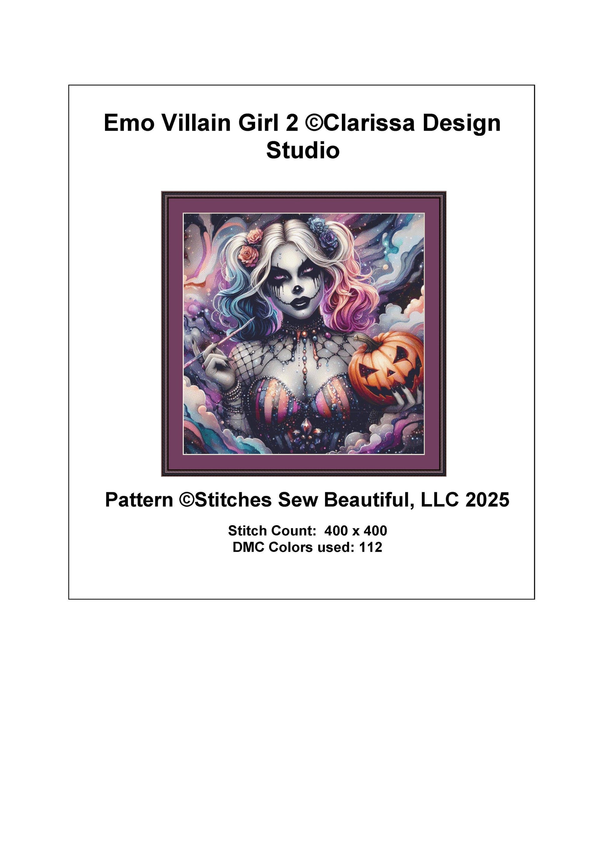Emo Villain Girl 2 counted cross stitch pattern by Clarissa Design Studio