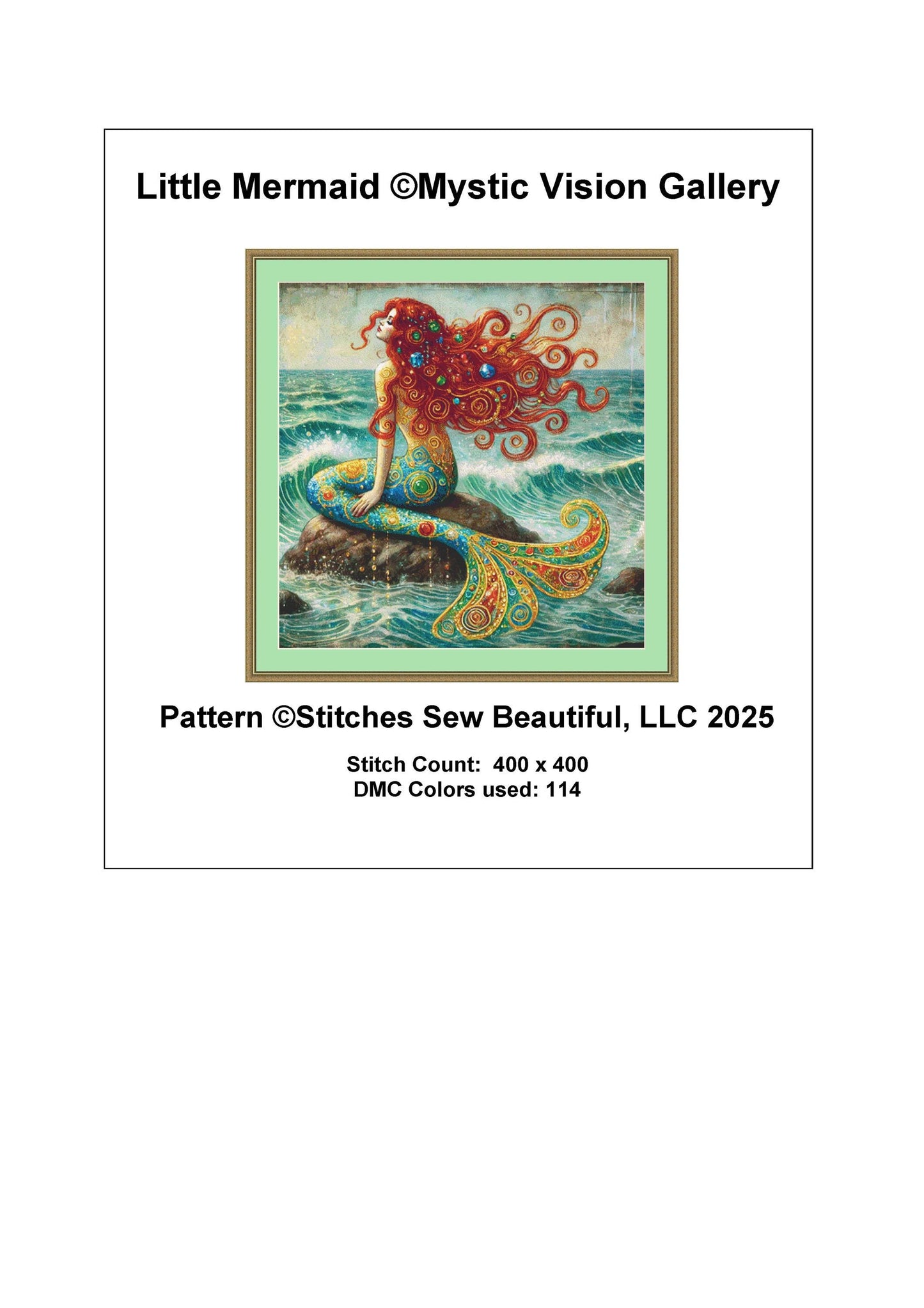 Little Mermaid counted cross stitch pattern by Mystic Vision Gallery
