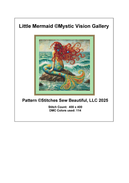 Little Mermaid counted cross stitch pattern by Mystic Vision Gallery