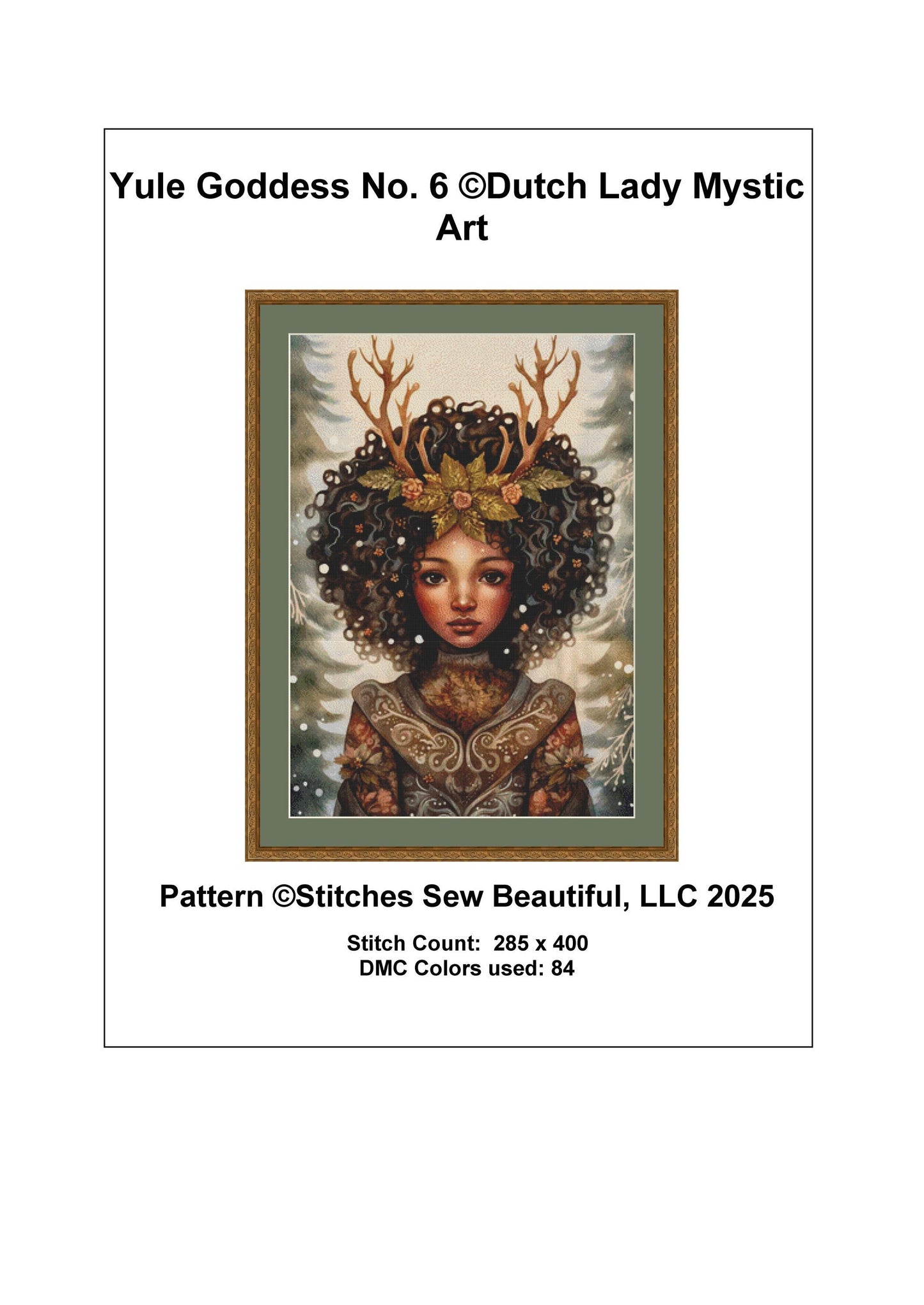 Yule Goddess No. 6 counted cross stitch pattern by Dutch Lady Mystic Art
