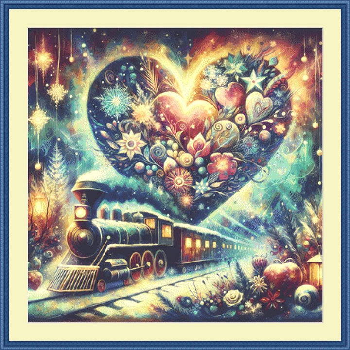 Winter Express counted cross stitch pattern by World of Love Hearts/Adrian G. Eyre