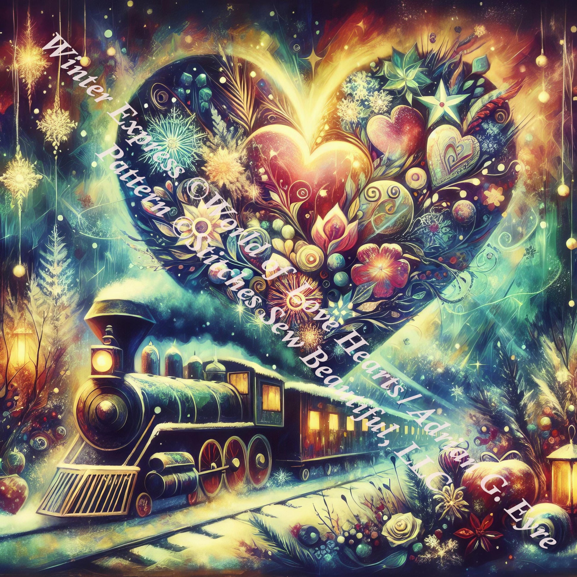 Winter Express counted cross stitch pattern by World of Love Hearts/Adrian G. Eyre