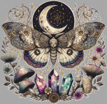 Celestial Lunar Moth counted cross stitch pattern by Pixel Paige Studio