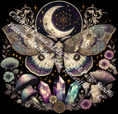 Celestial Lunar Moth counted cross stitch pattern by Pixel Paige Studio