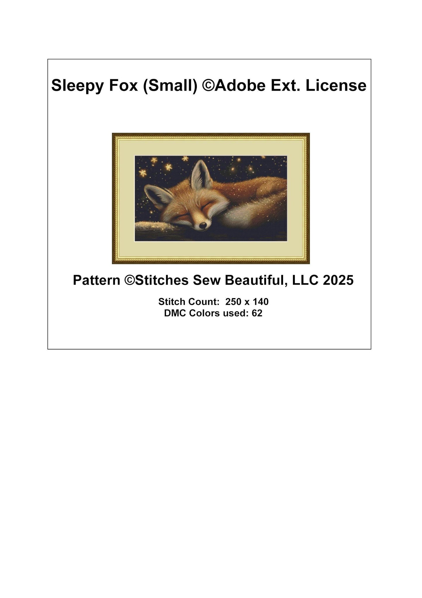 Sleepy Fox (Small) counted cross stitch pattern ©Adobe Ext. License