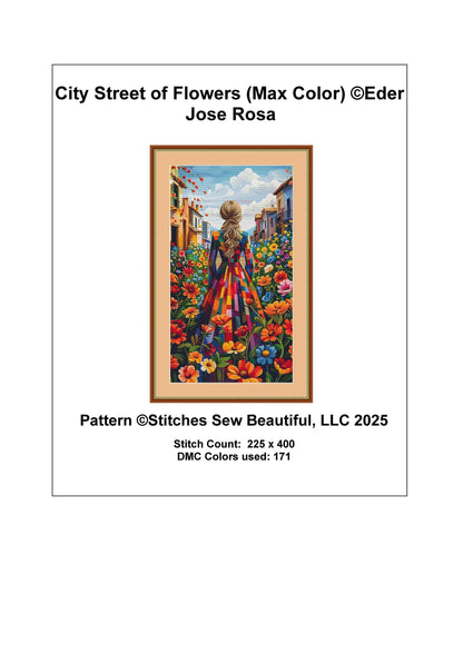 City Street of Flowers (Max Color) counted cross stitch pattern by Eder Jose Rosa
